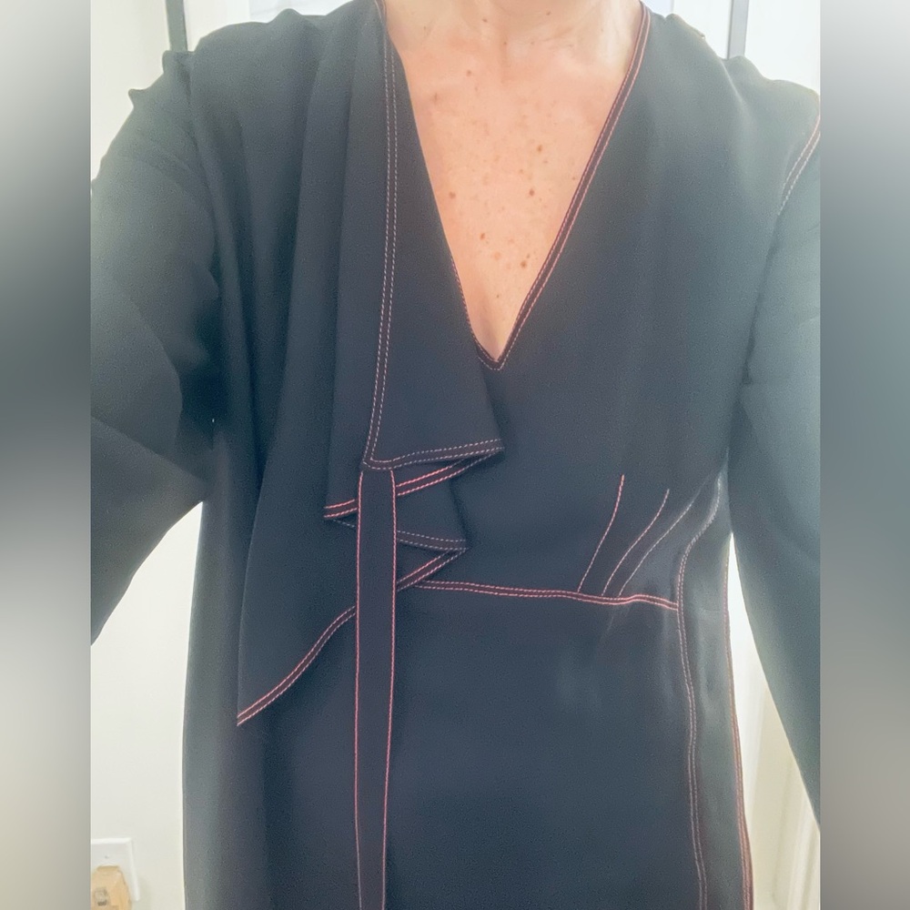 Sies Marjan Black Crepe Dress with Contrast Red Stitching
